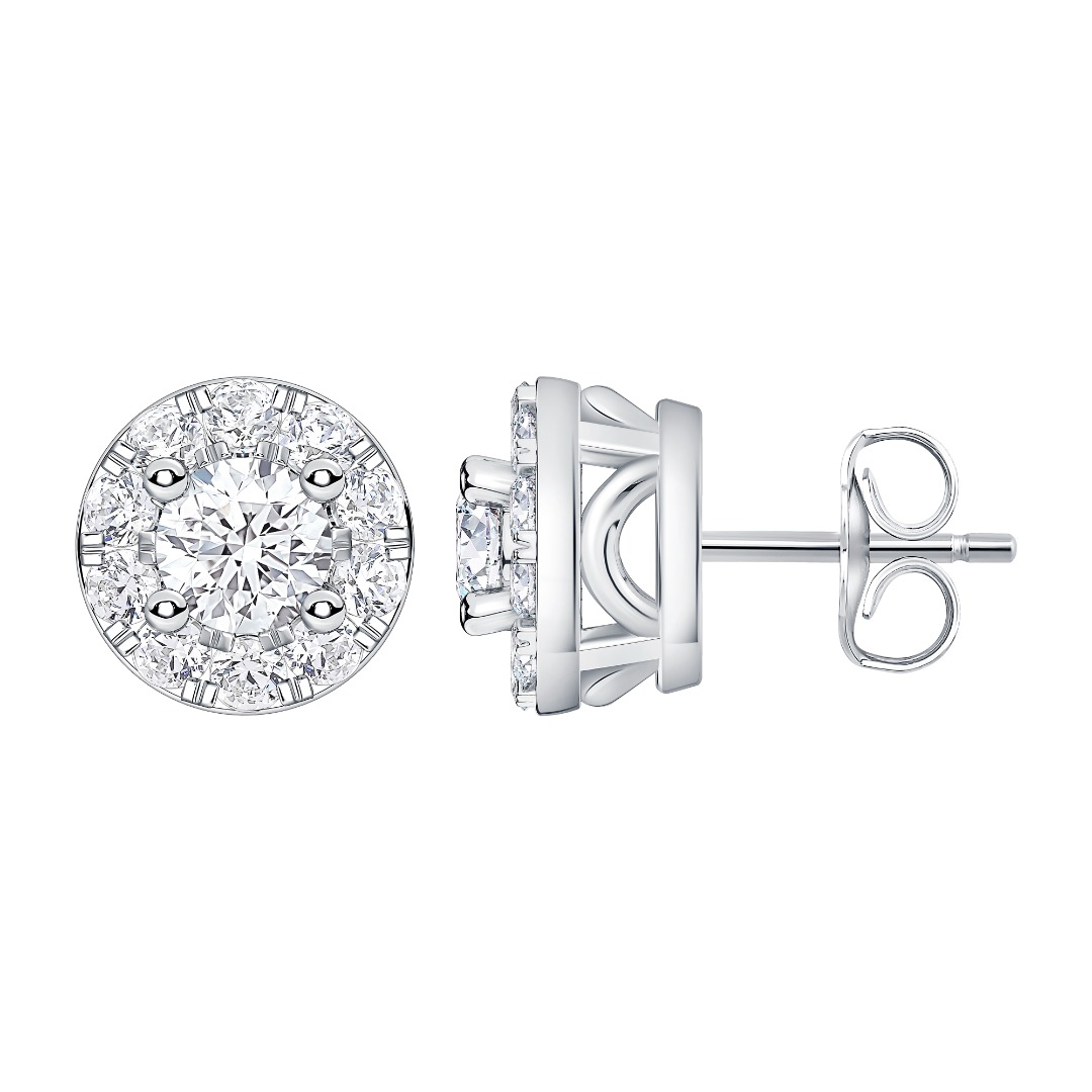 Petite Lab Diamond Halo Stud Earrings - 14K White Gold
