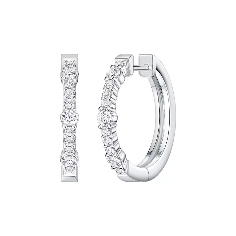 14K White Gold Alternating Sized Lab Diamond Hoops