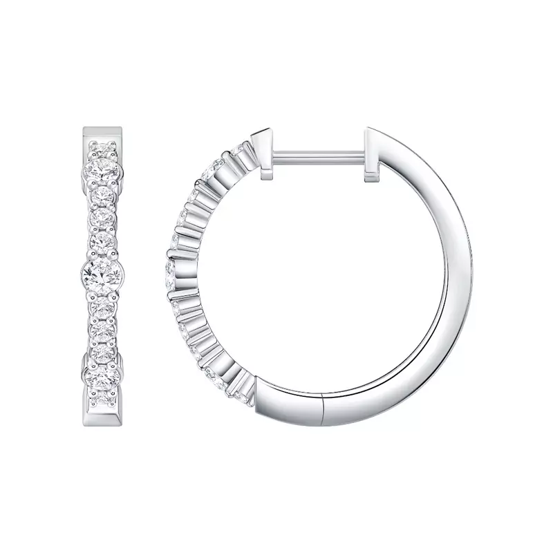 14K White Gold Alternating Sized Lab Diamond Hoops