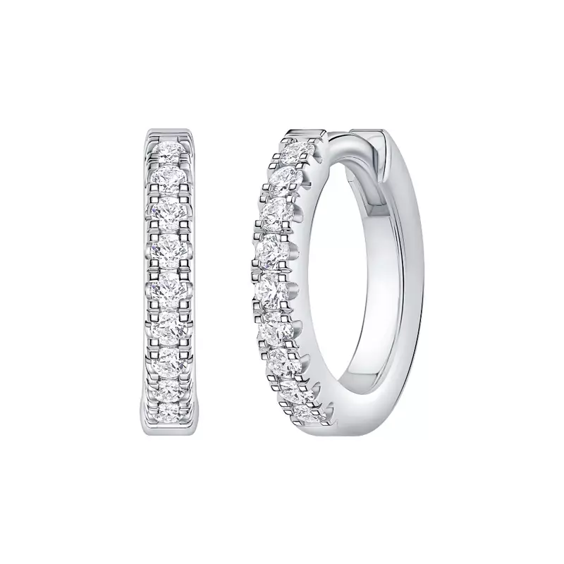 14K White Gold Huggie Lab Diamond Hoops