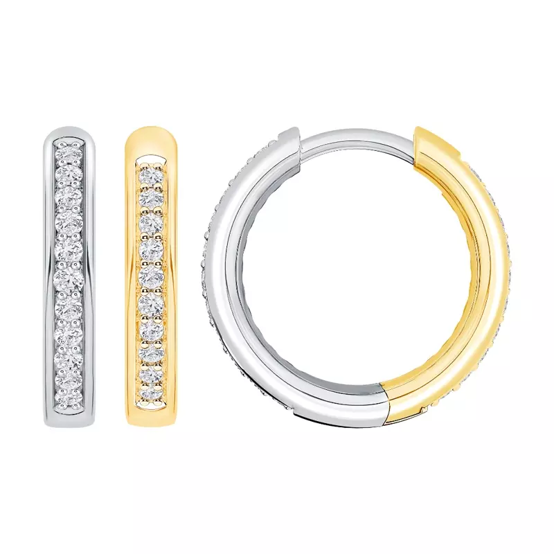 14K White Gold Reversible Huggie Lab Diamond Hoops