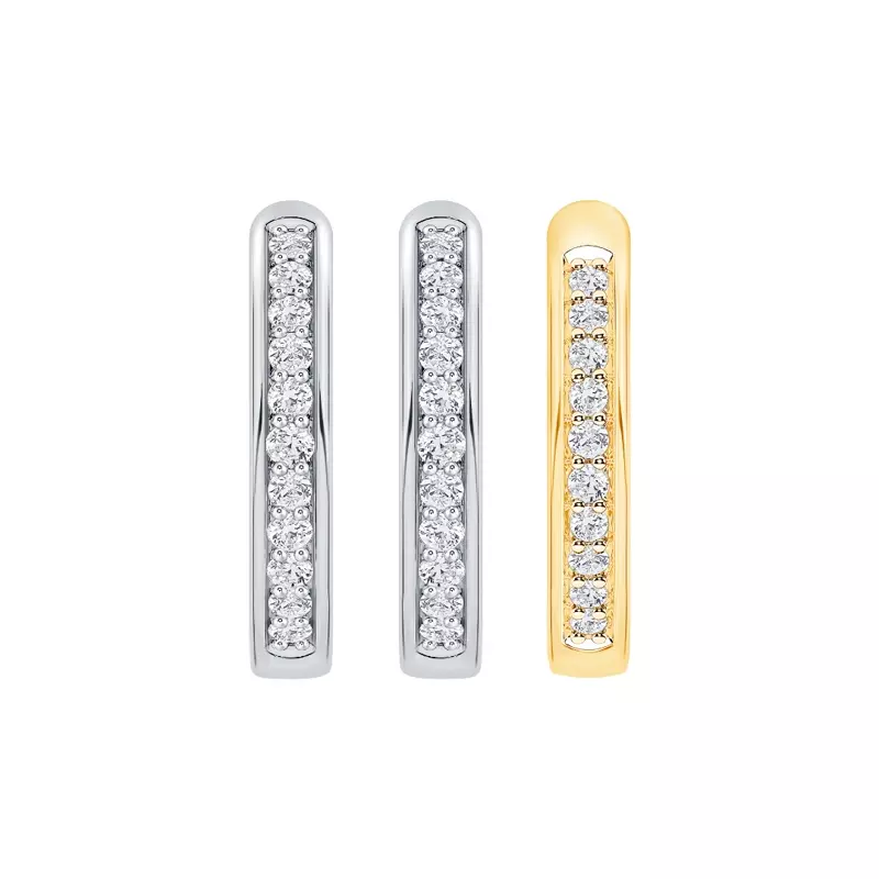 14K White Gold Reversible Huggie Lab Diamond Hoops