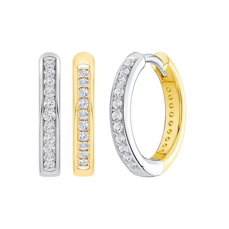 14K White Gold Reversible Huggie Lab Diamond Hoops