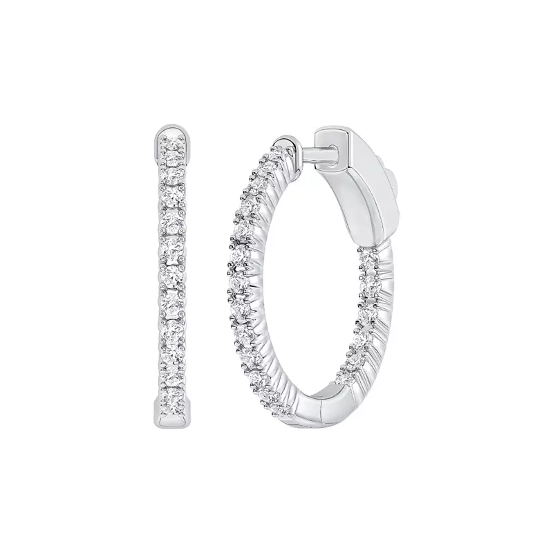 14K White Gold Petite Inside-Out Lab Diamond Hoops