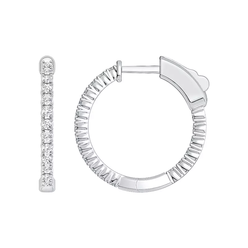 14K White Gold Petite Inside-Out Lab Diamond Hoops