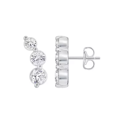 Graduated Curved Three-Stone Lab Diamond Drop Earrings