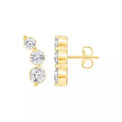 Graduated Curved Three-Stone Lab Diamond Drop Earrings