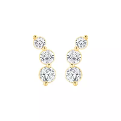 Graduated Curved Three-Stone Lab Diamond Drop Earrings