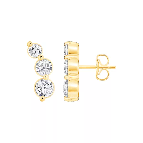 Graduated Curved Three-Stone Lab Diamond Drop Earrings