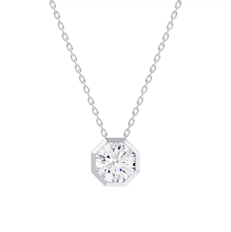 14K White Gold Bezel Octagon Diamond Pendant