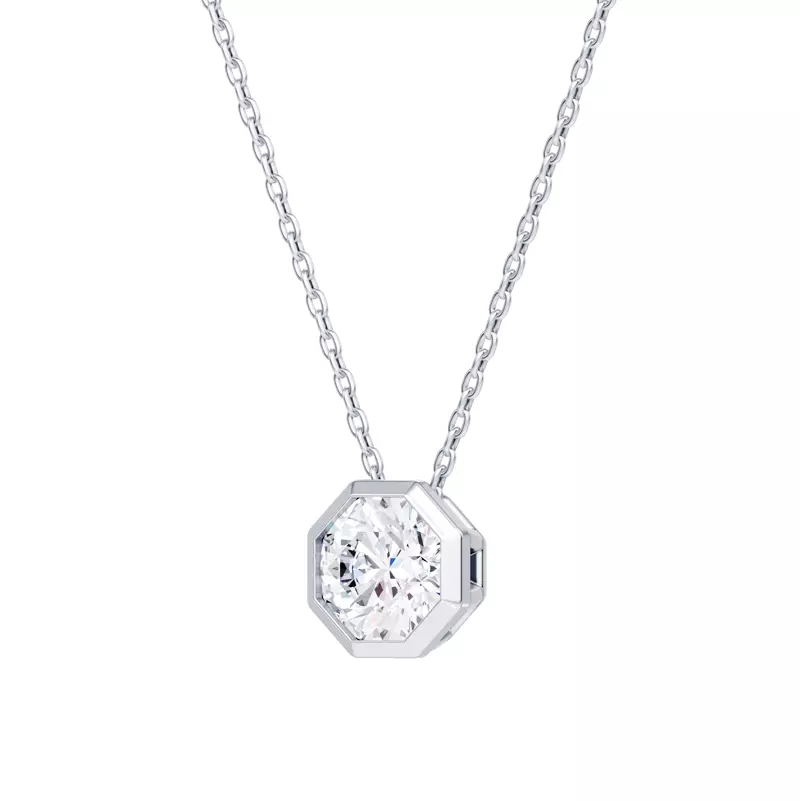 14K White Gold Bezel Octagon Diamond Pendant
