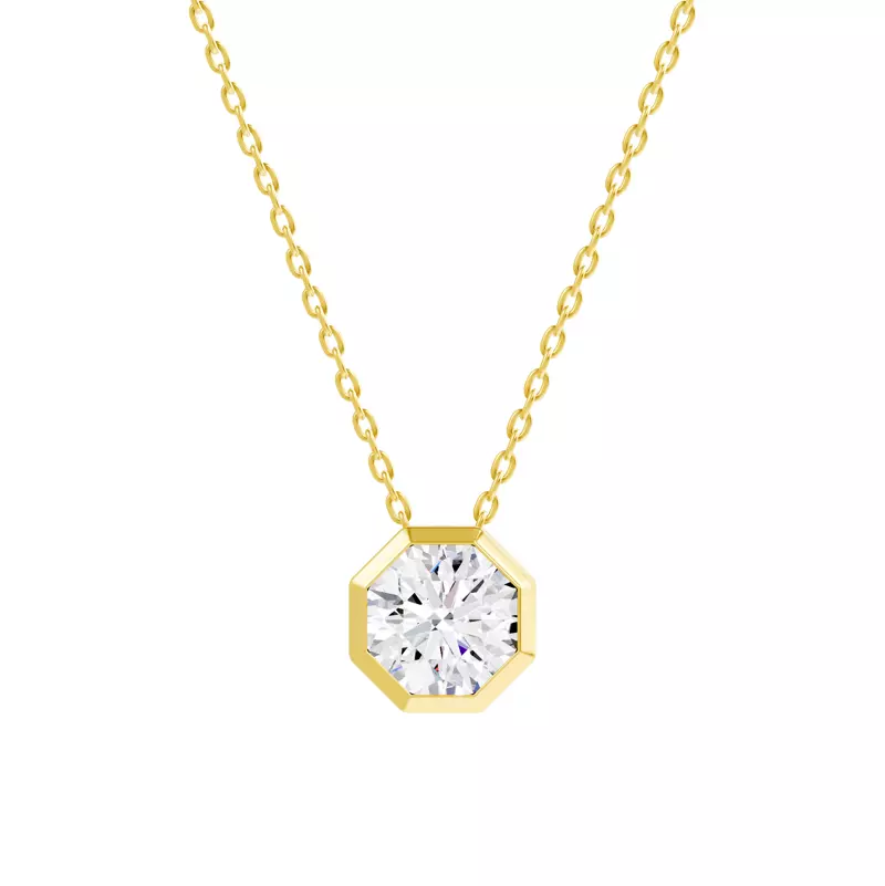 14K Yellow Gold Bezel Octagon Diamond Pendant