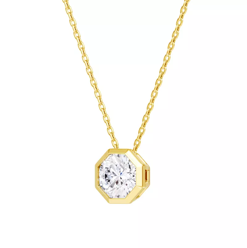 14K Yellow Gold Bezel Octagon Diamond Pendant