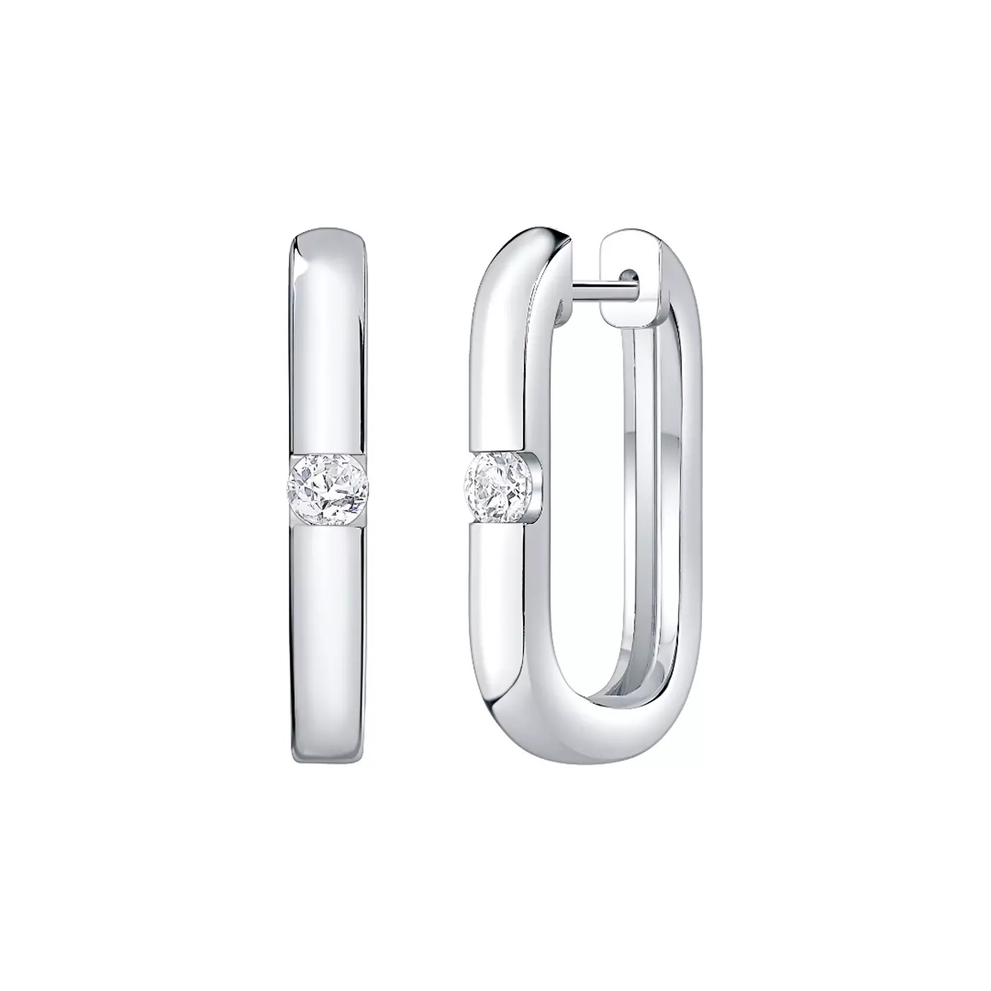Solitaire Elongated Hoop 14K White Gold Engagement Ring