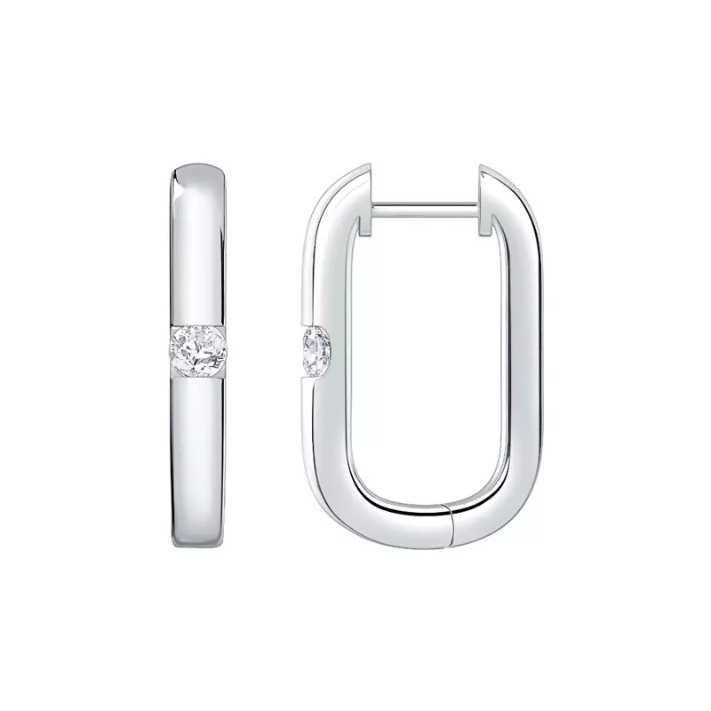 14K White Gold Elongated Hoop With Solitaire Lab Diamond