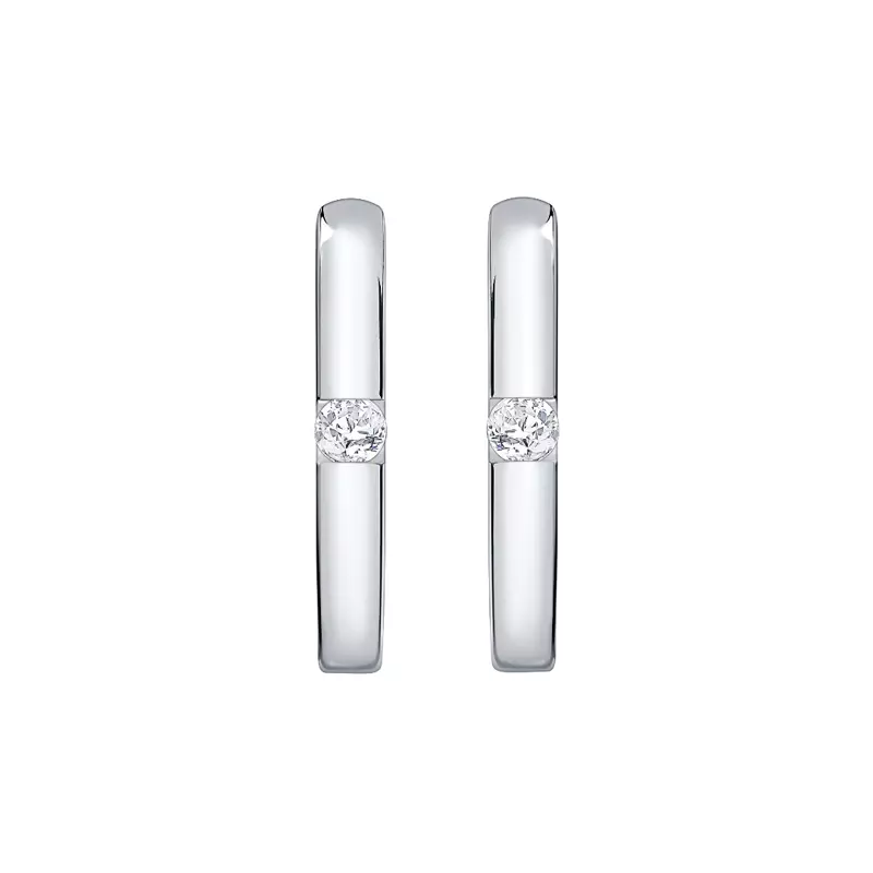 14K White Gold Elongated Hoop With Solitaire Lab Diamond