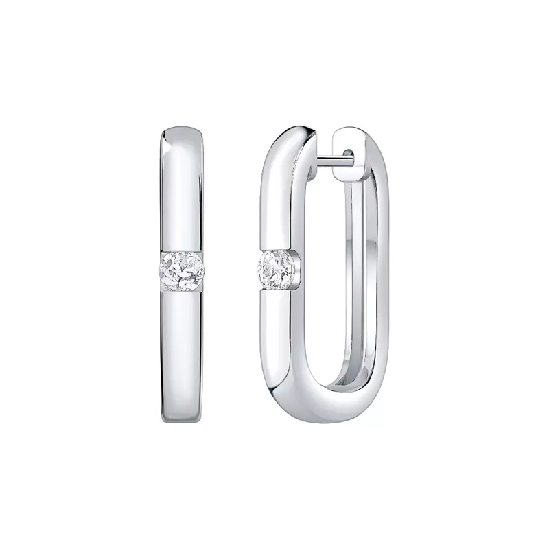 14K White Gold Elongated Hoop With Solitaire Lab Diamond