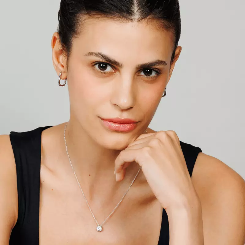 14K White Gold Elongated Hoop With Solitaire Lab Diamond