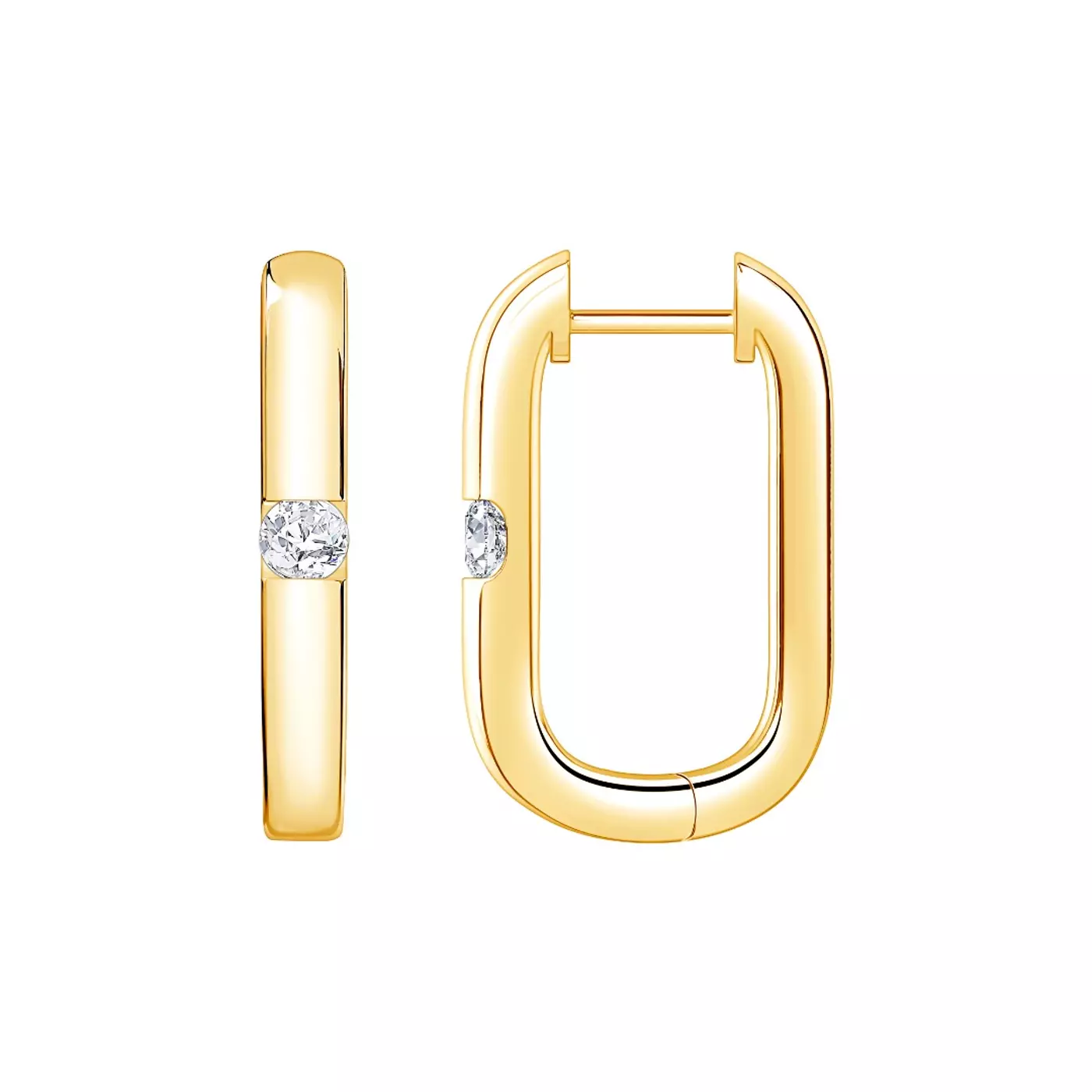 Solitaire Elongated Hoop 14K Yellow Gold Engagement Ring