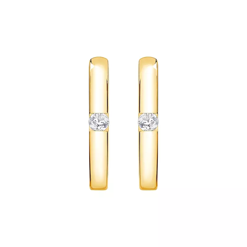 14K Yellow Gold Elongated Hoop With Solitaire Lab Diamond