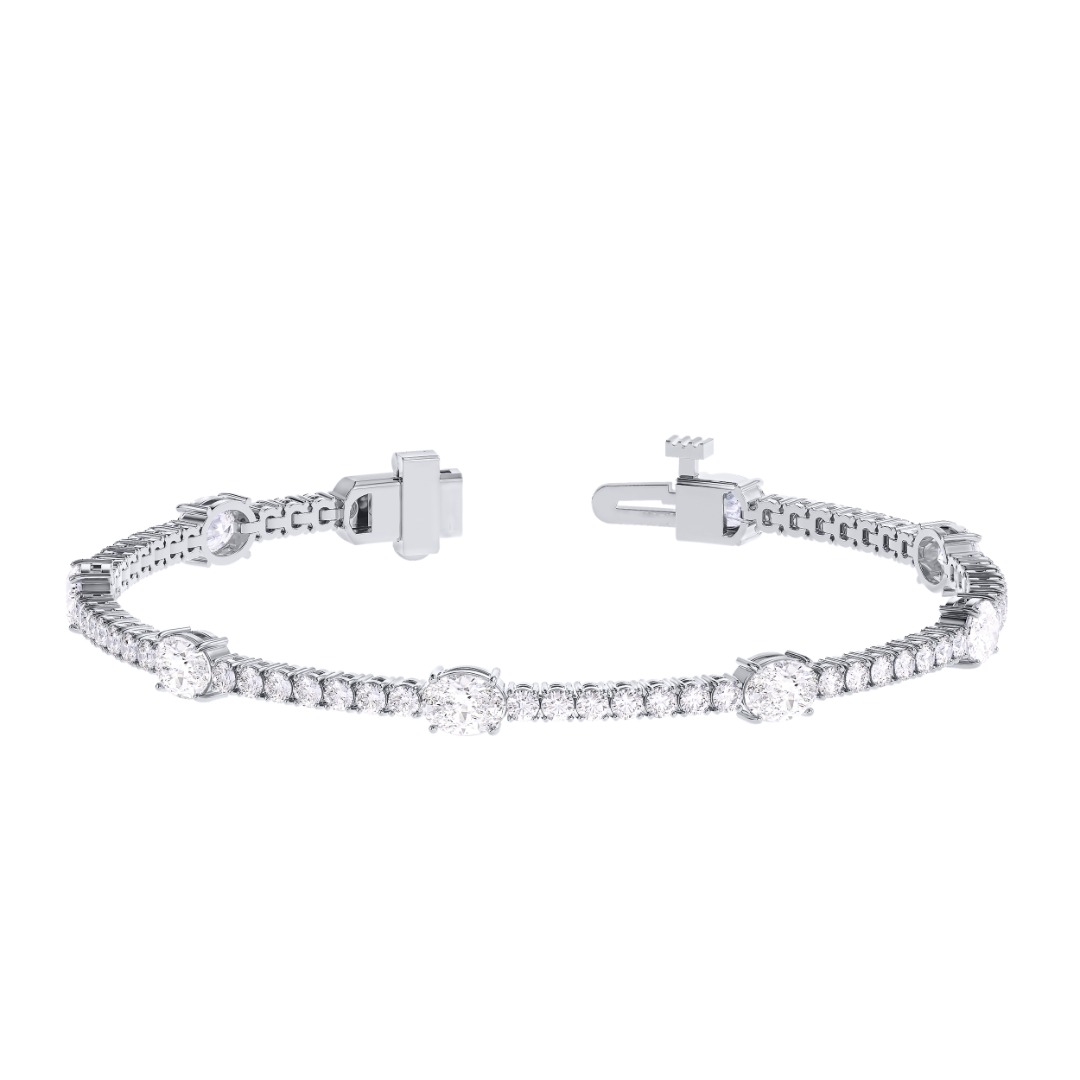 Oval and Round Lab Diamond Bracelet (6 ct. tw.)-14K White Gold