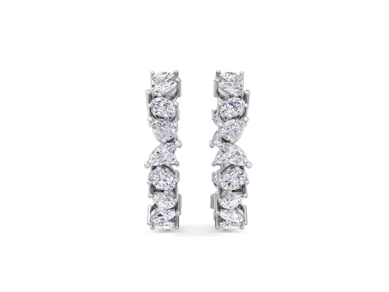 14K White Gold Mixed-Shape Inside-Out Lab Diamond Hoops