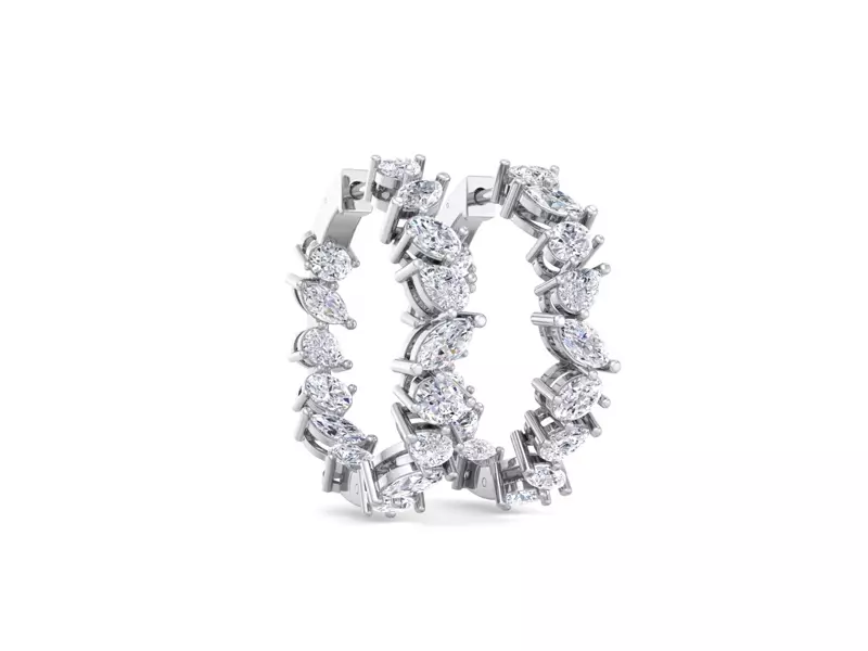 14K White Gold Mixed-Shape Inside-Out Lab Diamond Hoops