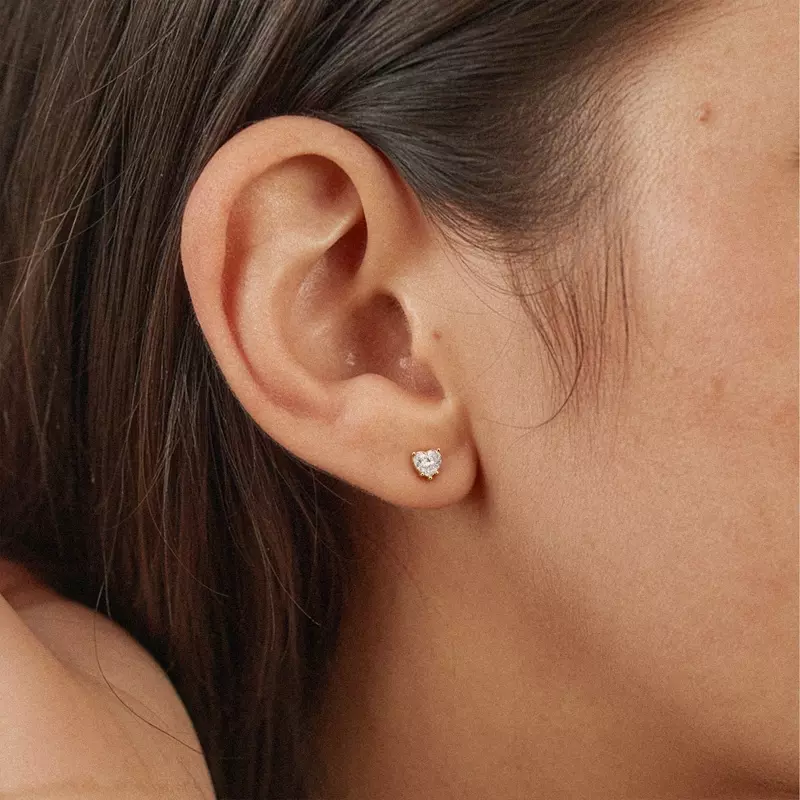 14K Yellow Gold Heart Lab Diamond Stud Earrings