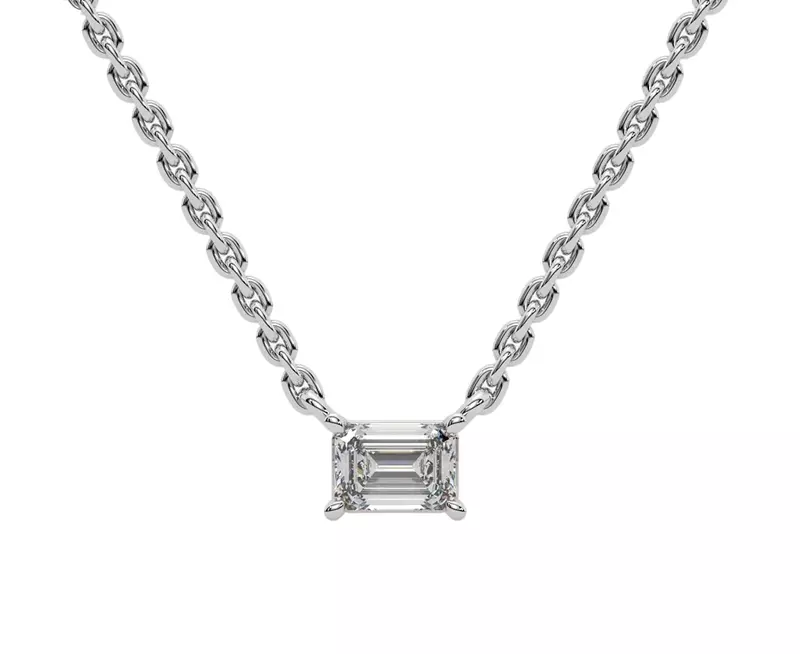 14K White Gold Emerald East-West Lab Diamond Pendant