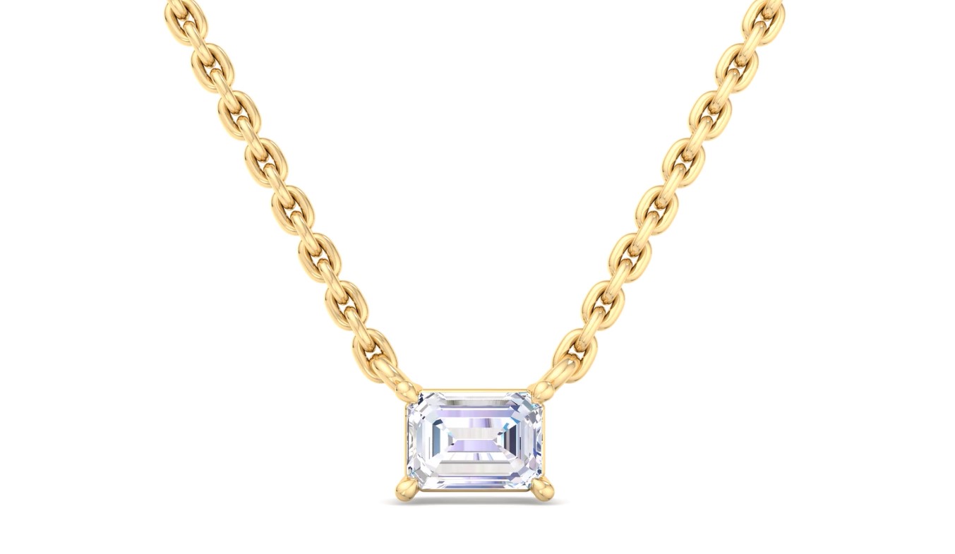 Emerald East-West Lab Diamond Pendant-14K Yellow Gold