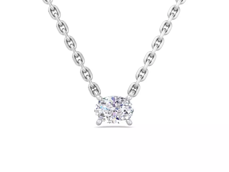 14K White Gold Oval East-West Lab Diamond Pendant