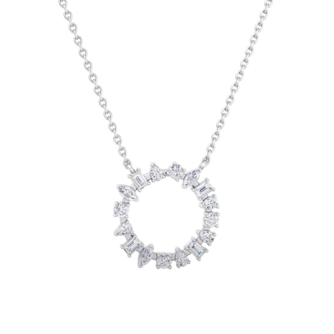 Multi-Shape Lab Diamond Circle Pendant-14K White Gold