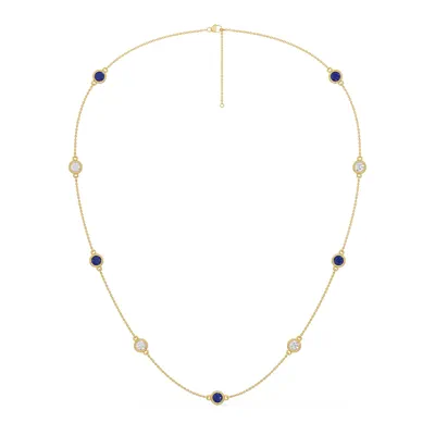 Bezel Lab Diamond & Lab Sapphire Station Necklace (2.00 ct. tw.)