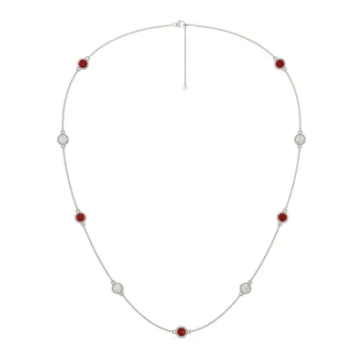 Bezel Lab Diamond & Lab Ruby Station Necklace (2.00 ct. tw.)