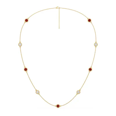 Bezel Lab Diamond & Lab Ruby Station Necklace (2.00 ct. tw.)