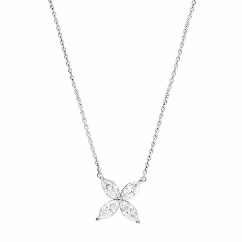 14K White Gold Lab Marquise Diamond Quad Pendant
