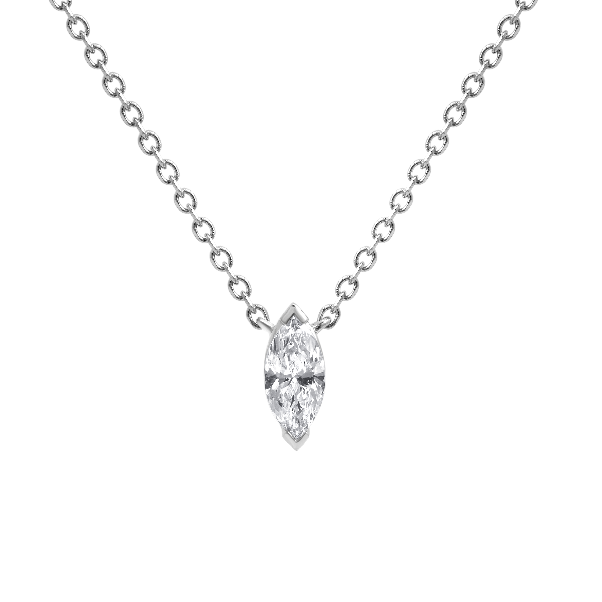 Lab Marquise Diamond Pendant-14K White Gold