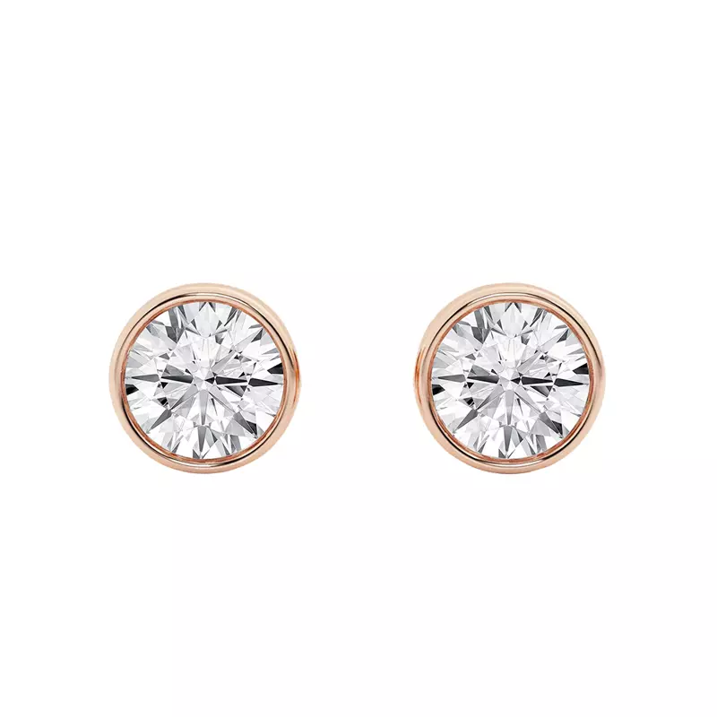 14K Rose Gold Round Lab Diamond Bezel Stud Earrings (2 ct. tw.)