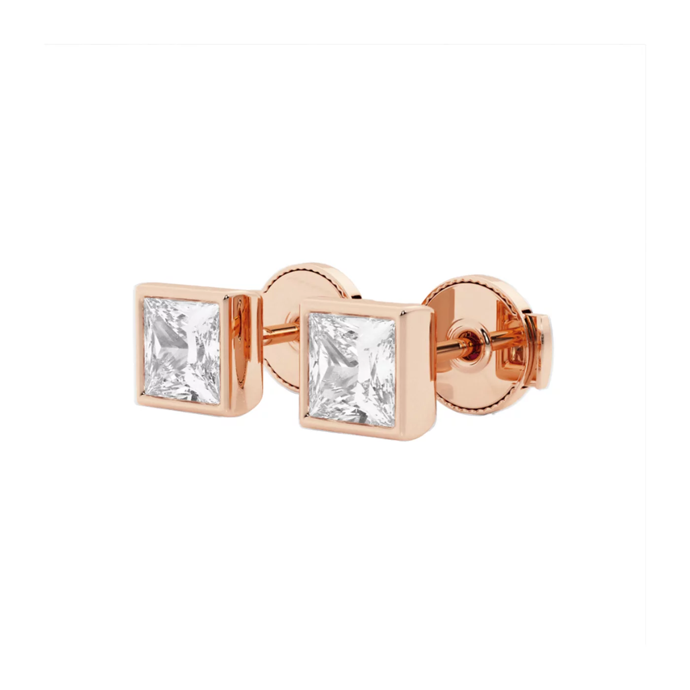 Princess Bezel Stud 14K Rose Gold Engagement Ring