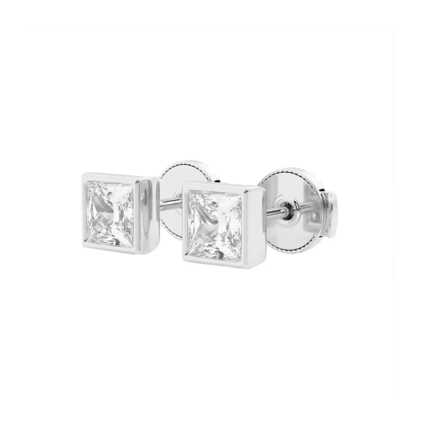 Princess Bezel Stud 14K White Gold Engagement Ring