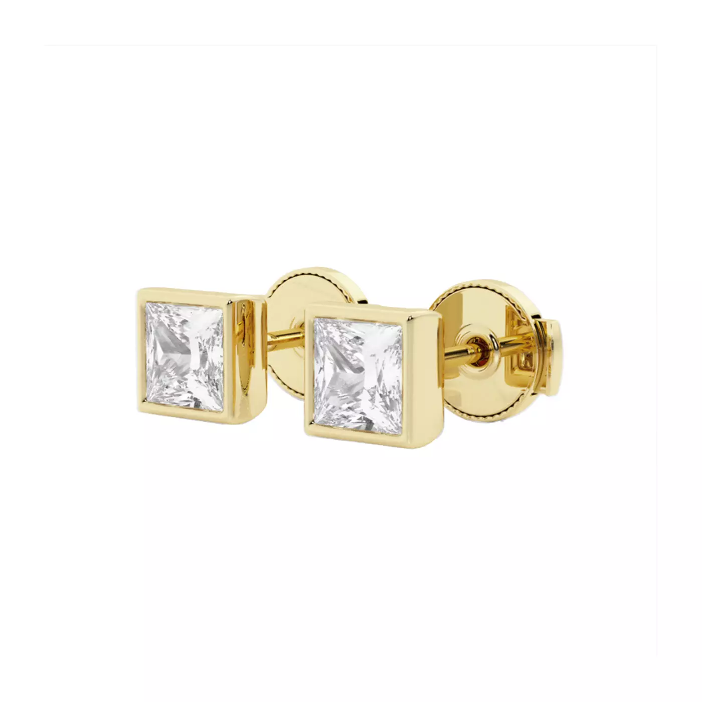 Princess Bezel Stud 14K Yellow Gold Engagement Ring