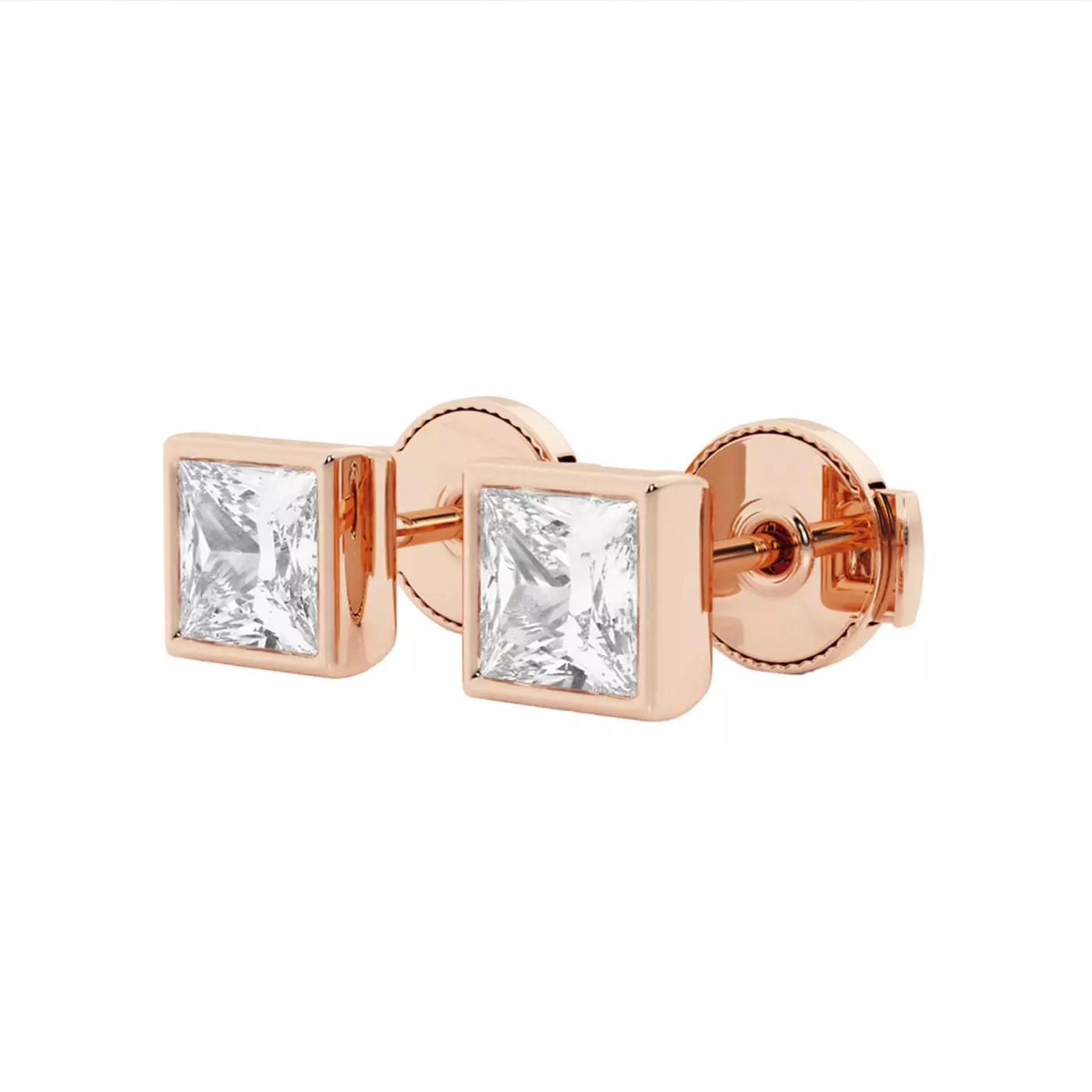 Princess Bezel Stud 14K Rose Gold Engagement Ring