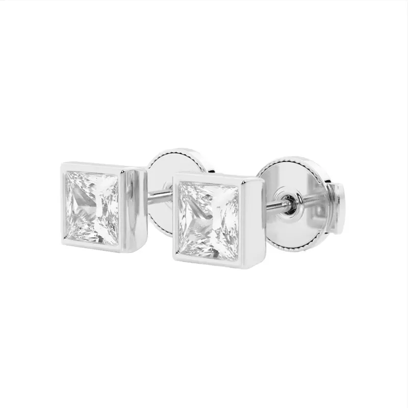 14K White Gold Princess Lab Grown Diamond Bezel Set Stud Earrings (1 ct. tw.)