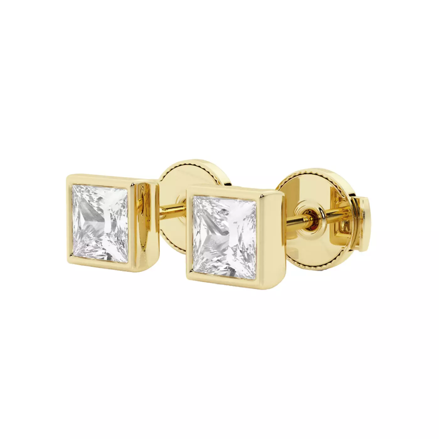 Princess Bezel Stud 14K Yellow Gold Engagement Ring