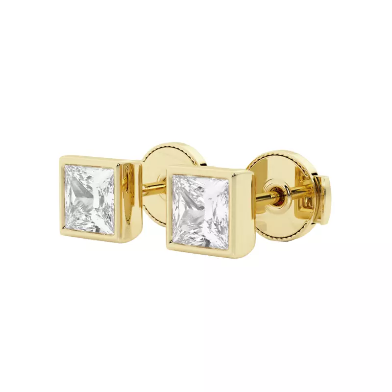 14K Yellow Gold Princess Lab Grown Diamond Bezel Set Stud Earrings (1 ct. tw.)