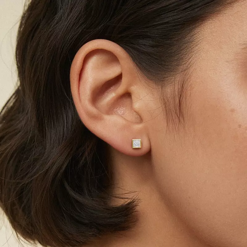 14K Yellow Gold Princess Lab Grown Diamond Bezel Set Stud Earrings (1 ct. tw.)