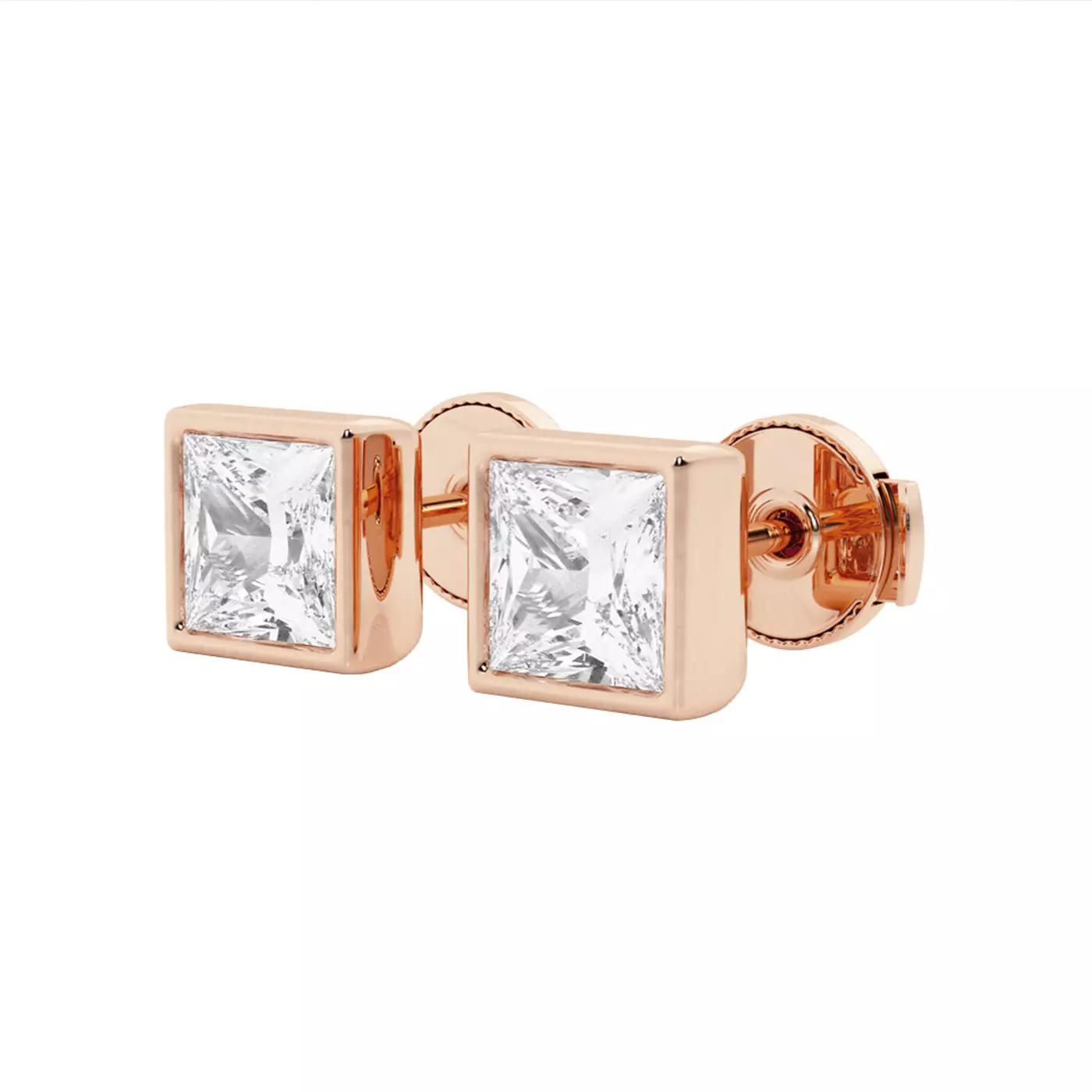 Princess Bezel Stud 14K Rose Gold Engagement Ring