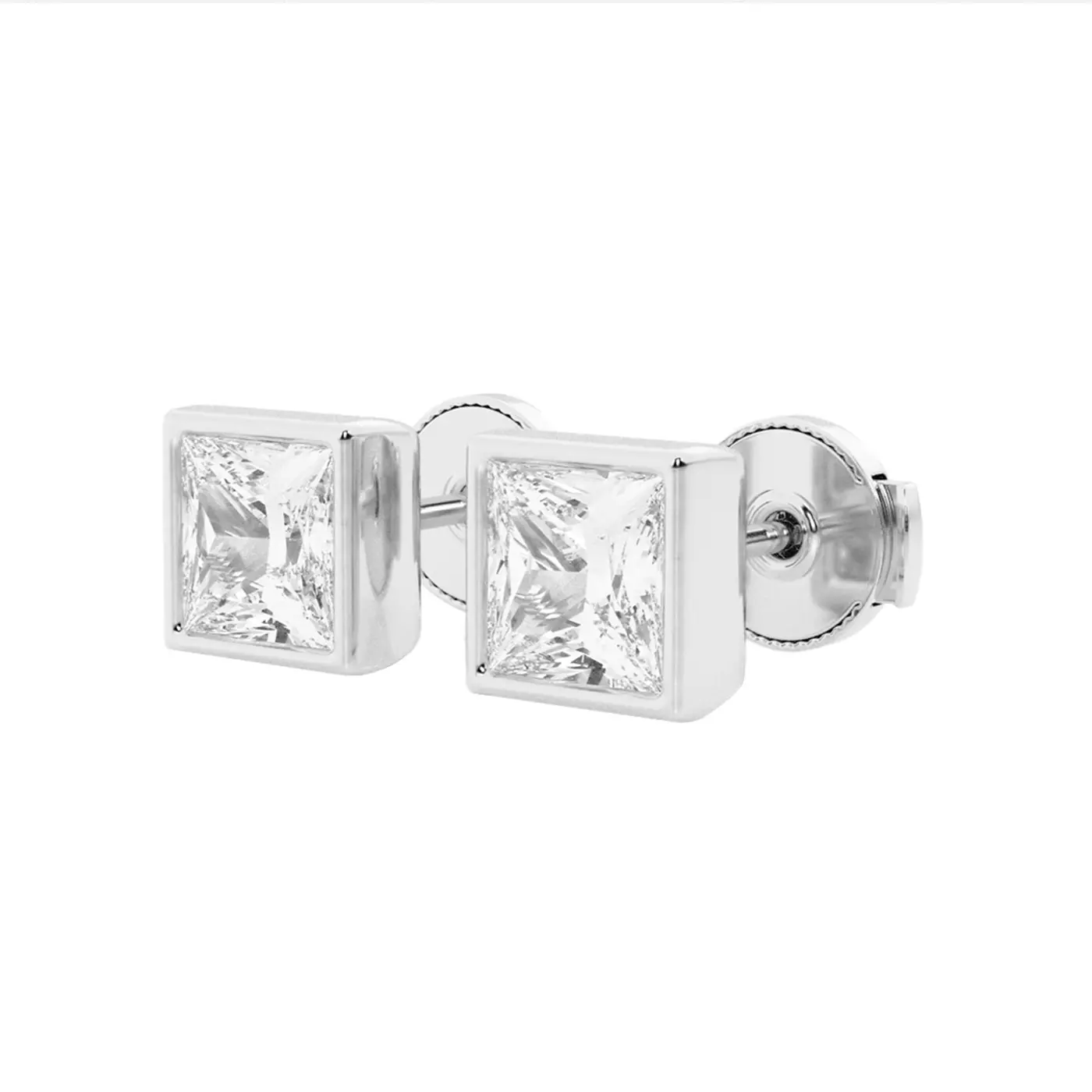 Princess Bezel Stud 14K White Gold Engagement Ring