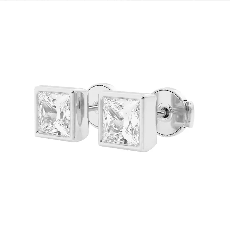 14K White Gold Princess Lab Grown Diamond Bezel Set Stud Earrings (1 1/2 ct. tw.)