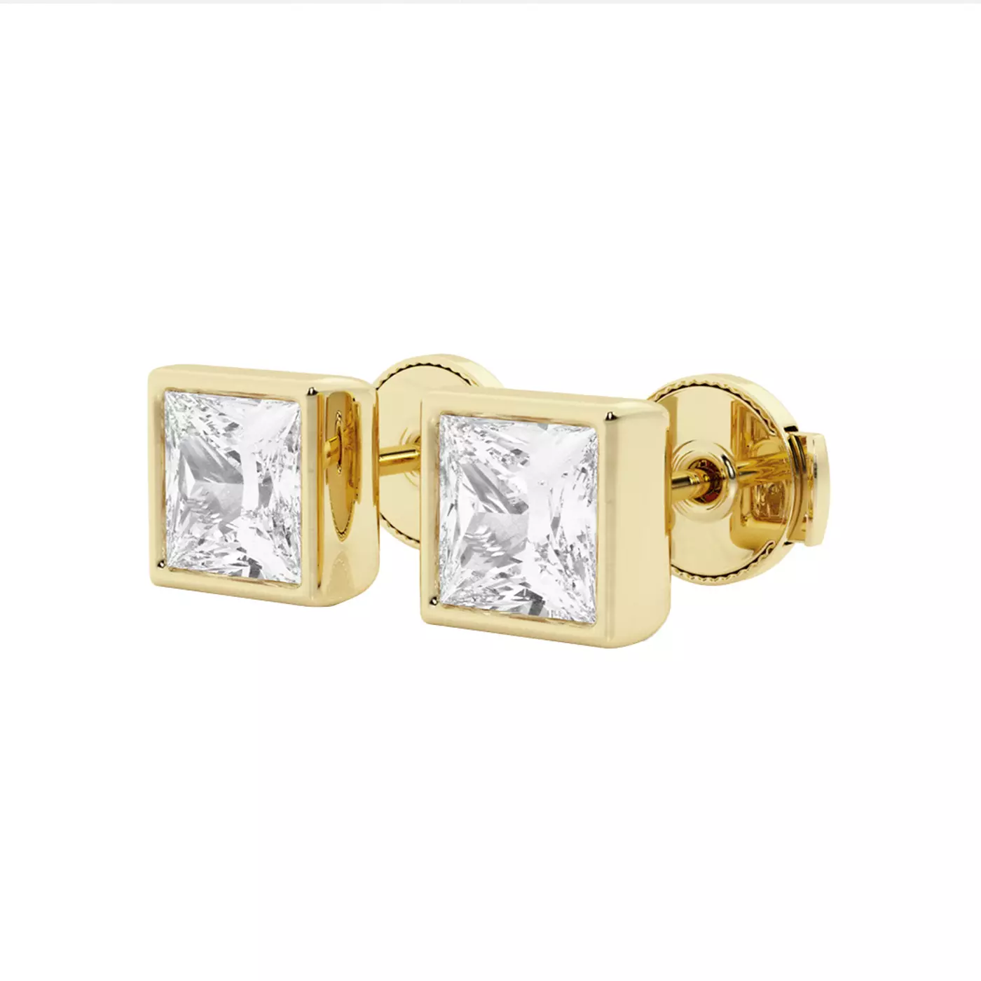 Princess Bezel Stud 14K Yellow Gold Engagement Ring